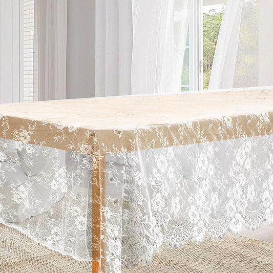 White Lace Tablecloth 59" X 118" Vintage Embroidered Lace Table Cloth Suitable for Weddings Summer Outdoor Tea Party Reception Dinner Home Decor