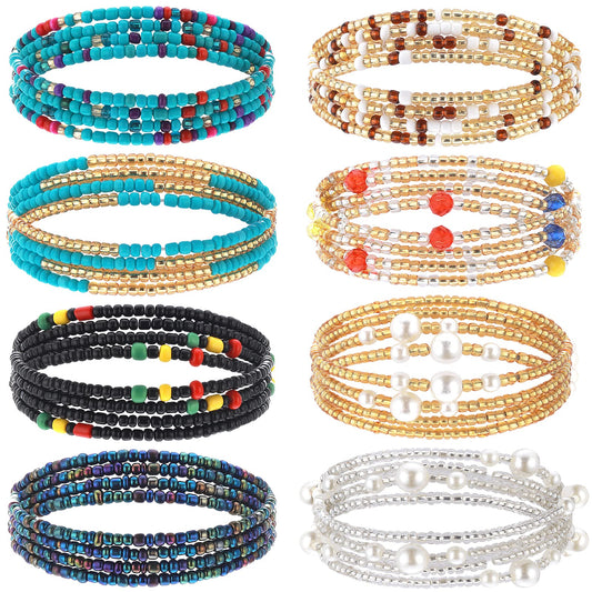 8PCS Waist Beads Chains Set Colorful Summer African Belly Chain Elastic Waist Beads for Body Chains Beaded Waist Jewelry for Women and Girls