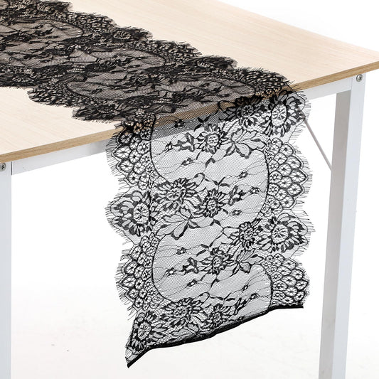 Lusofie Black Lace Table Runner Vintage Table Runner Gothic Wedding Decor Halloween Table Runner For Anniversary Wedding Christmas Party Supplies (14 x 120 Inches )