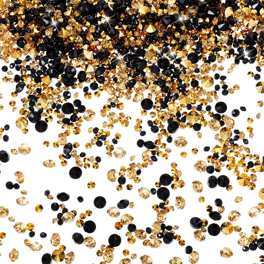 Pack of 10000 Clear Scatter Crystals Rhinestones for Wedding Table Shakers, Acrylic Diamonds, Table Decoration, Wedding Crystals for Vase Filler Party (3 mm, 4 mm, 6 mm) (Black Gold)