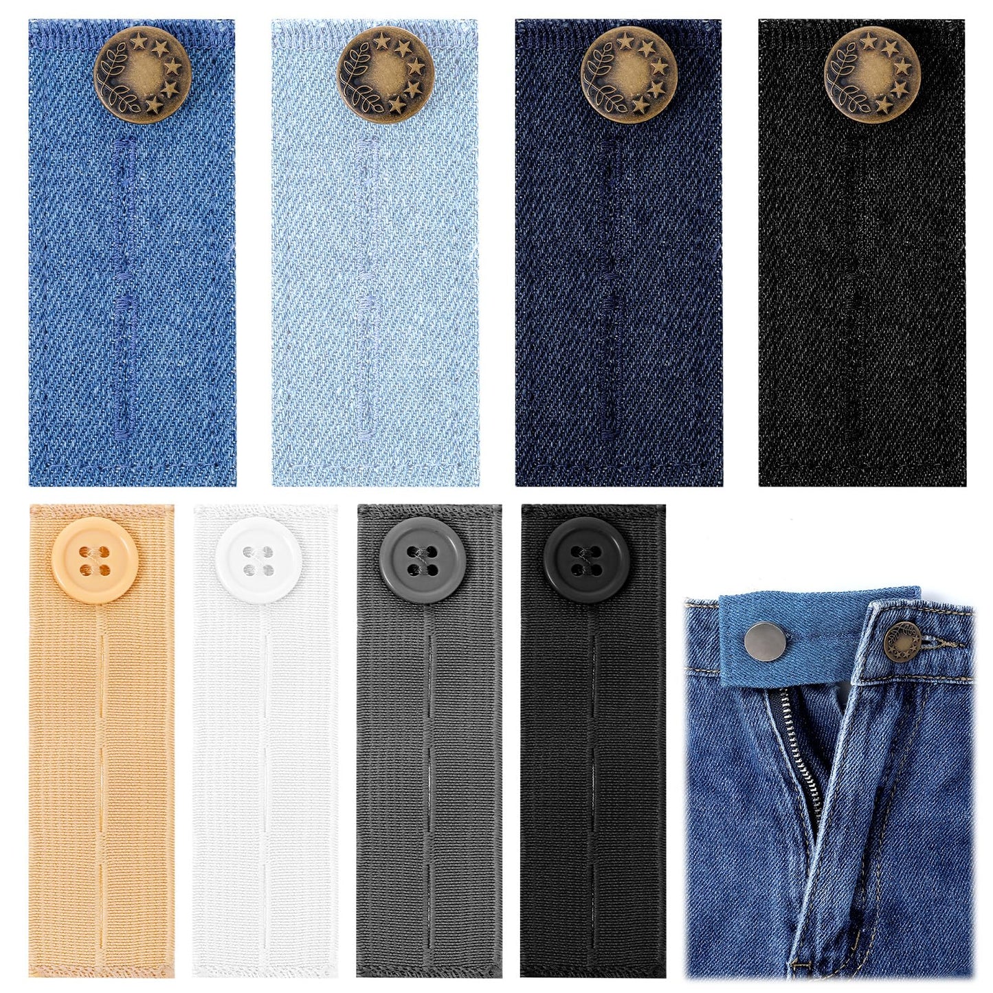 8 Pcs Waistband Extender, Adjustable Button Extenders for Trousers 8 Colors Elastic Trouser Waist Extender for Pants Jeans