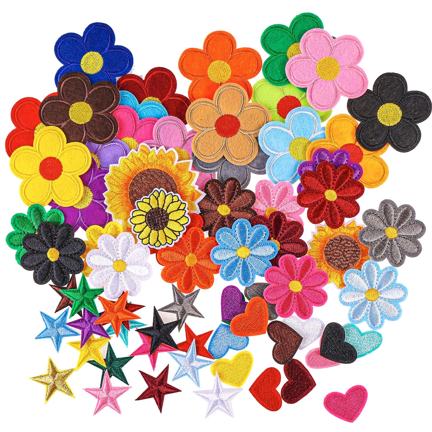 71 PCS Iron on Patches Versatile Embroidered Iron-On Patch Set for Clothes, Bags, and DIY Crafts Include Sunflowers, Hearts, Flowers, and More Pattern