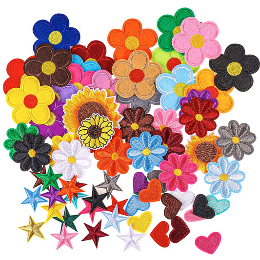 71 PCS Iron on Patches Versatile Embroidered Iron-On Patch Set for Clothes, Bags, and DIY Crafts Include Sunflowers, Hearts, Flowers, and More Pattern