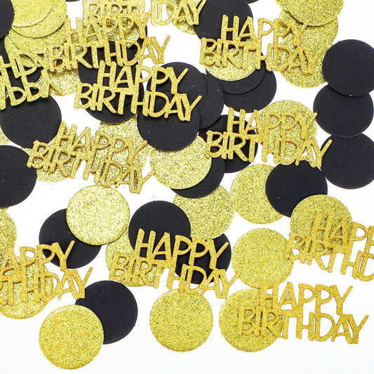 Lusofie 200Pcs Glitter Birthday Confetti, Table Decor Gold Black Confetti Sprinkling Scatter Circle Dots Happy Birthday Confetti for Party Decorations Supplies