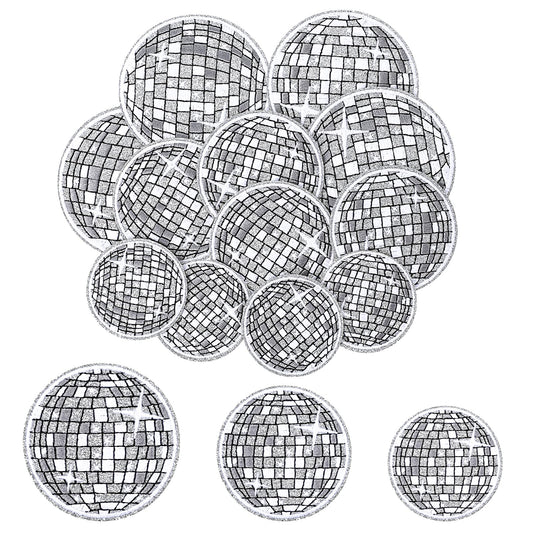 Disco Ball Iron on Patch, Lusofie 12Pcs Music Party Bling Ball Embroidered Patch Glitter Silver Disco Ball Iron on Patches Bulk for Bags Hat T-Shirts Jackets Jeans Sewing Clothing Craft Decoration