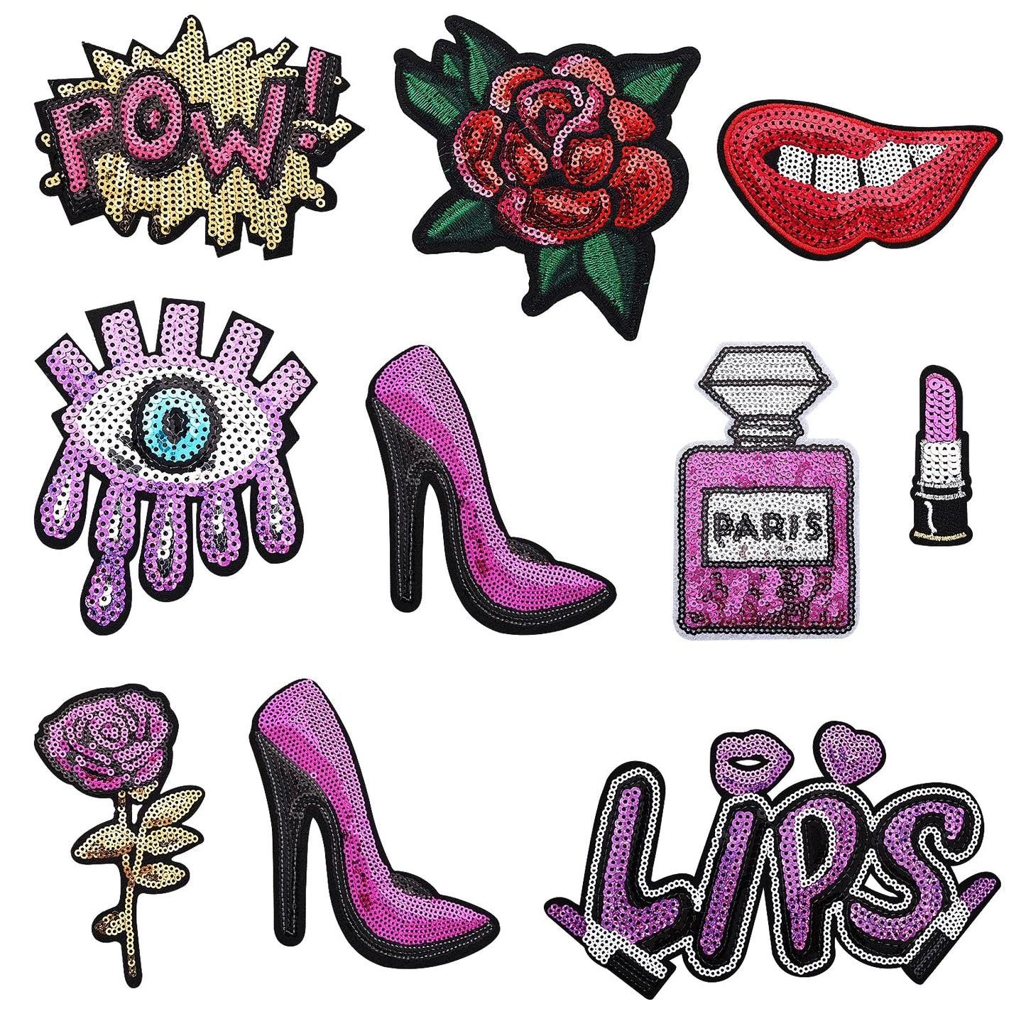 Yolev 10 Pieces Purple Sequin Iron-on Patches DIY Embroidered Patches Sew On Sequins Applique Glitter Shoes Curtain for Jeans, Bags, Clothing, Arts Crafts DIY