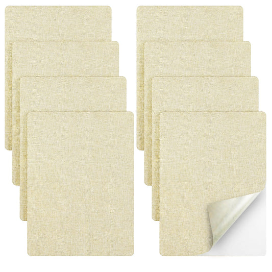 8Pcs Fabric Repair Patch Linen Self Adhesive Fabric Repair Tape 7.8 X 5.9 Inch Leather Repair Patch Car Seat Repair Kit Fabric for Upholstery,Furniture,Car Seats,Chair,Sofa,Clothing,Crafts(Beige)