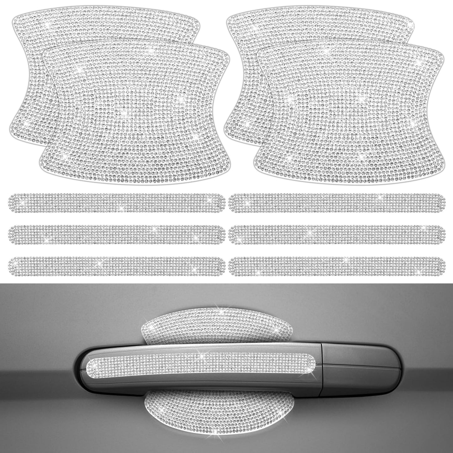 Lusofie 10PCS Glitter Rhinestone Car Door Handle Protector Sticker Bling Transparent Non-Marking Universal Decals Scratch Paint Car Accessories for Woman & Man