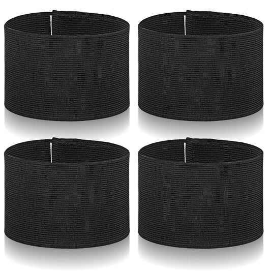 HekouJiub 4Pcs Captain Armbands 13.2x2.77 Inch Black Elastic Leader Armband Team Sport Armband Paste Elastic Arm Band Boot Straps for Cowboy Boots for Soccer Basketball Volleyball Competition
