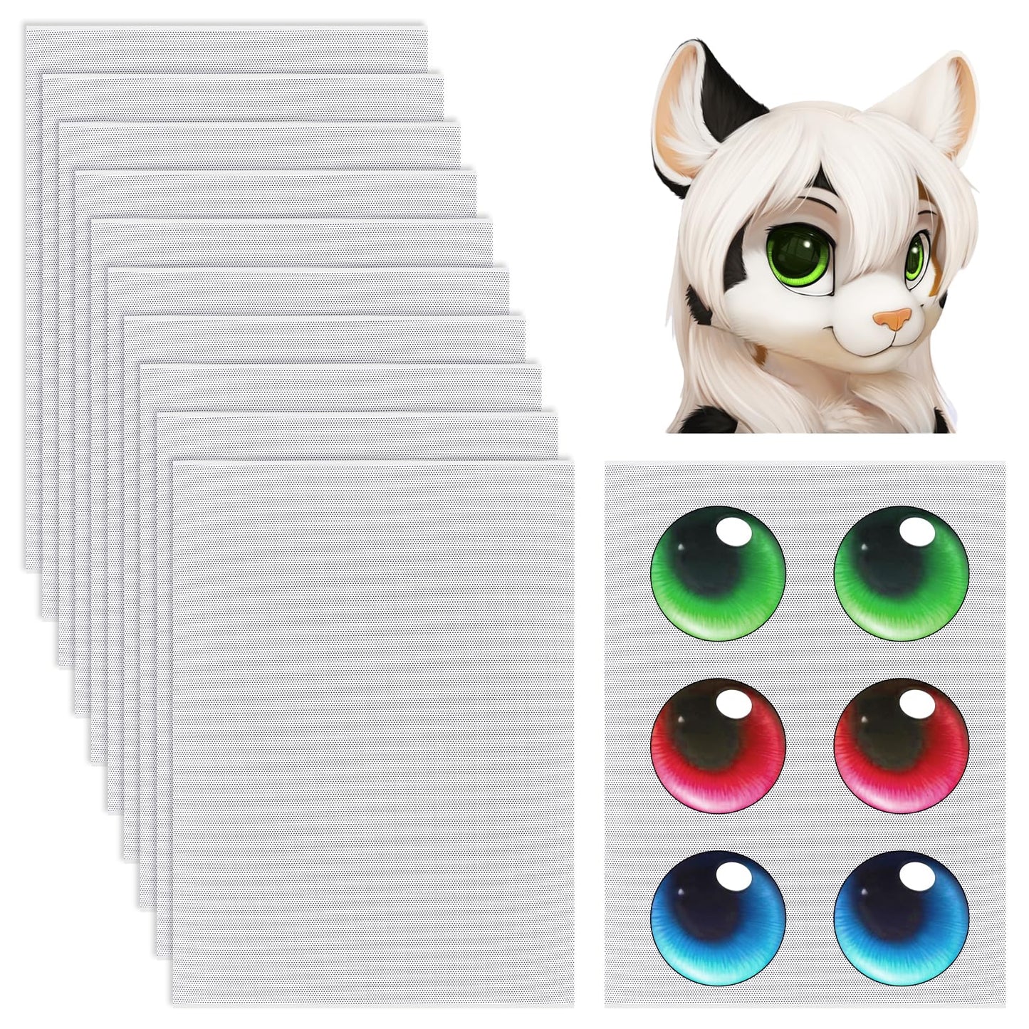 10 Pcs Plastic Sheet Mesh Fabric 0.5mm Fursuit Eye Mesh Plastic Mesh Canvas Sheets White Waterproof Printable PVC Mesh for Mask Eyes Furries Cosplay Props Sculpting Fursuits Decor Craft Making