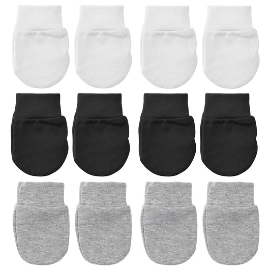 Yolev 6 Pairs Newborn Baby Mittens Infant Toddler Gloves Soft Cotton No Scratch Mittens Gloves for 0-6 Months Baby Boys Girls (White+Light Gray+Black)