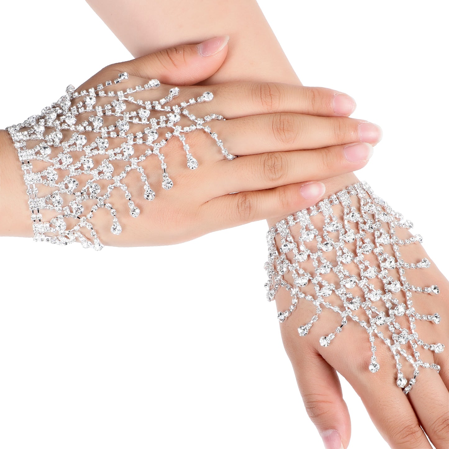 Rhinestone Fingerless Gloves Sparkle Crystal Fishnet Gloves Metallic Bling Mesh Gloves Glitter Short Tassel Gloves for Women And Girls Tea Party Halloween Wedding Bridal Prom Evening Hand Jewelry