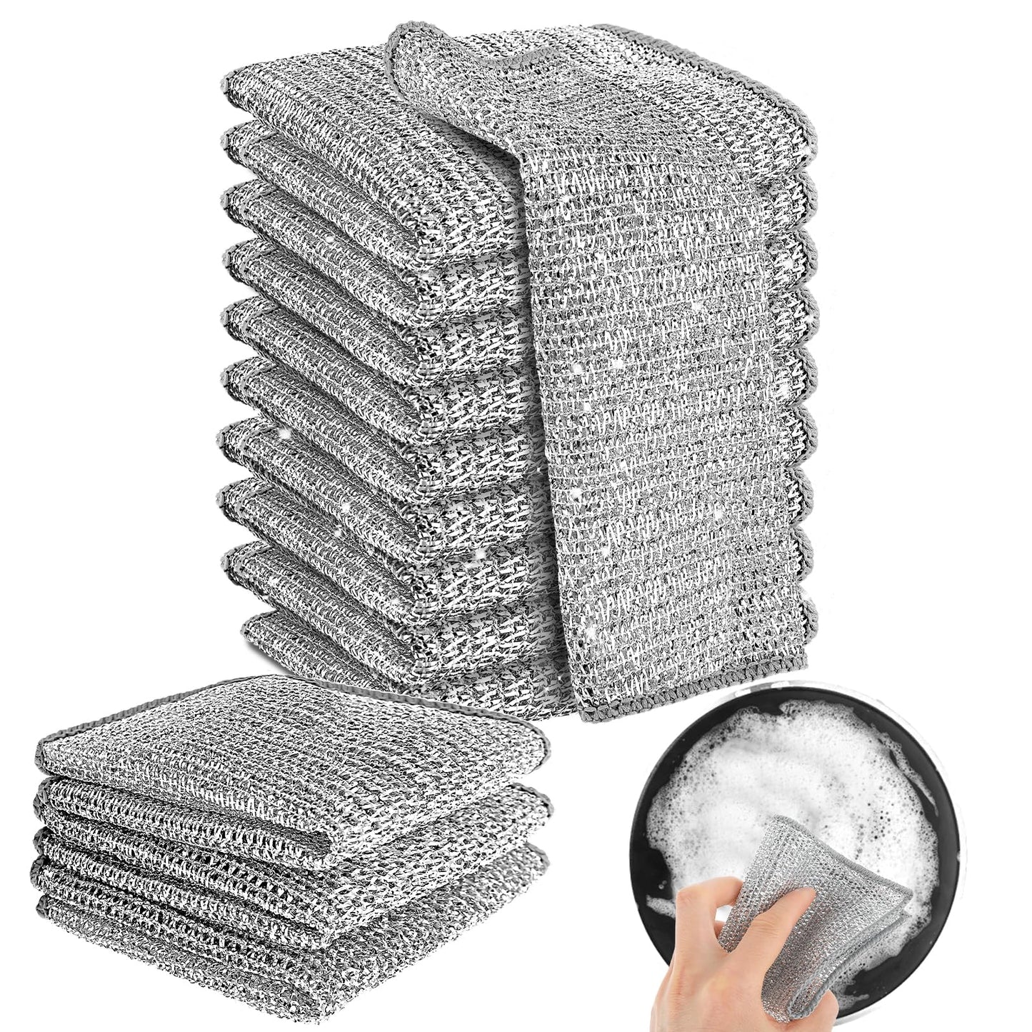 Telooco 10Pcs Multipurpose Wire Dishwashing Rags for Wet and Dry Dishcloths Reusable Non Scratch Wire Dishcloth Mesh Knit Cleaning Cloth for Kitchen