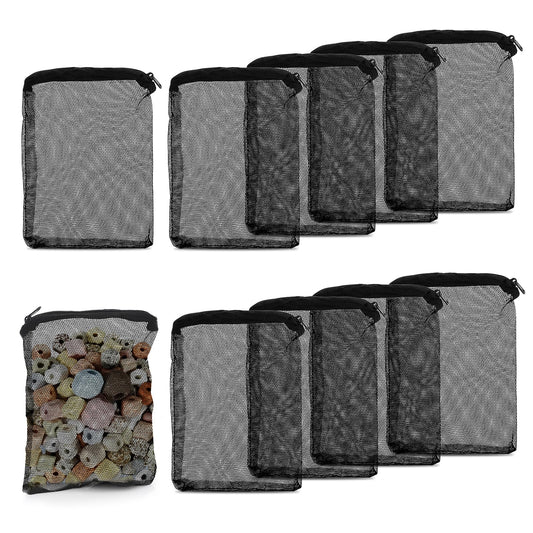 Tucnoeu 10Pcs Media Bags for Aquarium Fine Mesh Bag Aquarium Filter Media Bags with Plastic Zipper Suitable for Activated Carbon, Filter Stones, Ceramic Rings（Black）