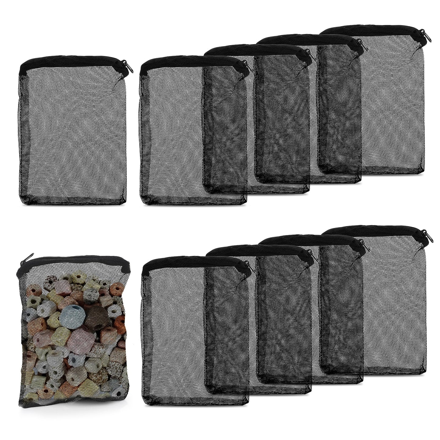 Tucnoeu 10Pcs Media Bags for Aquarium Fine Mesh Bag Aquarium Filter Media Bags with Plastic Zipper Suitable for Activated Carbon, Filter Stones, Ceramic Rings（Black）
