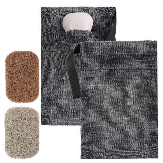 Soap Saver Bag Set-2 Pack Bar Soap Pouch and 2 Pcs Soap Lifting Pads Mesh Exfoliating Soap Bag Foaming Bar Soap Pouches for Large Bar Soap or Leftover Bits