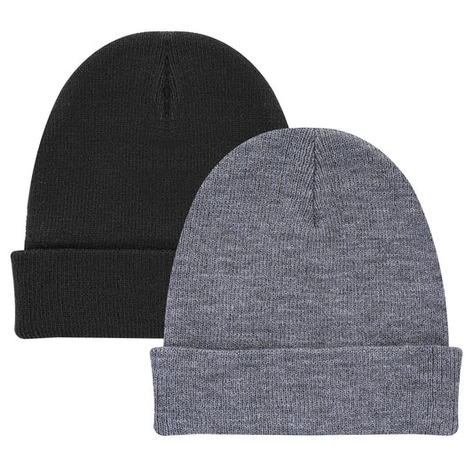 Lusofie 2 Pack Mens Beanie Hat Knit Winter Hat Cap for Men Women Classic Cuffed Gray Black Beanies Unisex