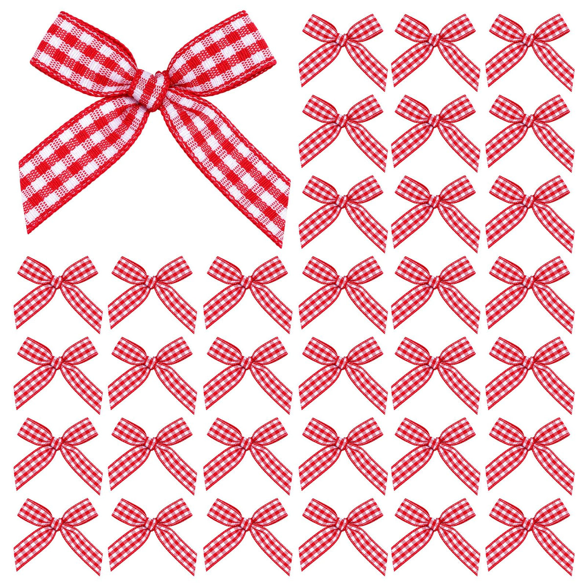 50Pcs Christmas Red Gingham Ribbon Bow- 1.77" Gingham Bows For Crafts