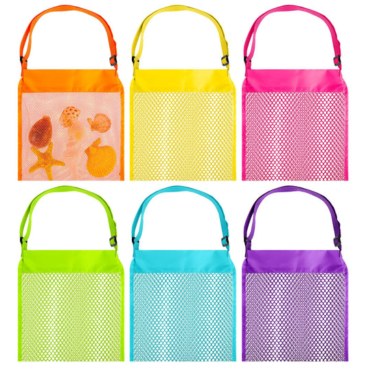 Lusofie 6 pcs Colourful Seashell Bags for Kids Adjustable Strap Beach Bags for Shell Collecting, Sand Toys, and Beach Vacation Essentials