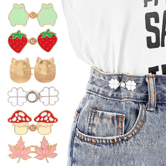 6pcs Adjustable Pant Waist Tightener,Cute Style Waist Tightener for Pants Women,Instant Jean Buttons for Loose Jeans No Sewing Detachable Buckles