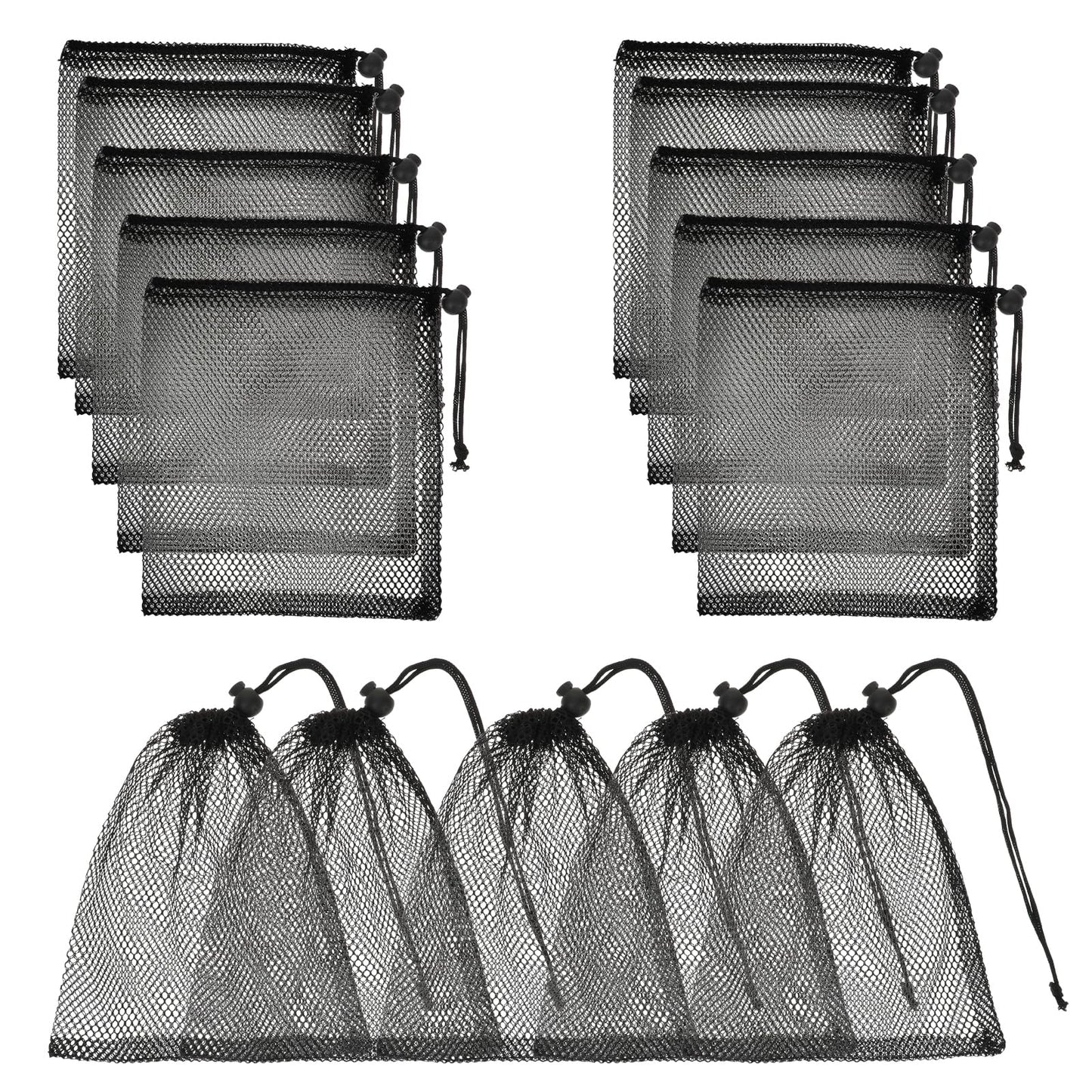 Tucnoeu 15pcs Small Drawstring Bag (5.9 x 7.7 Inch, Black) - Lightweight, Breathable, Multi-purpose Mesh Bags for Travel, Sports, Storage, Beach Toys, Cosmetics