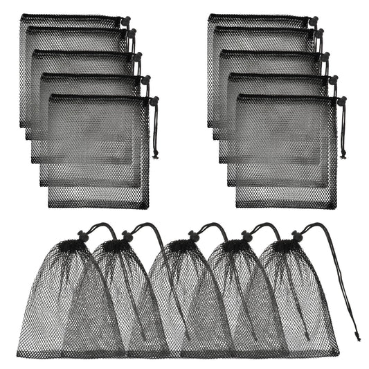 Tucnoeu 15pcs Small Drawstring Bag (5.9 x 7.7 Inch, Black) - Lightweight, Breathable, Multi-purpose Mesh Bags for Travel, Sports, Storage, Beach Toys, Cosmetics