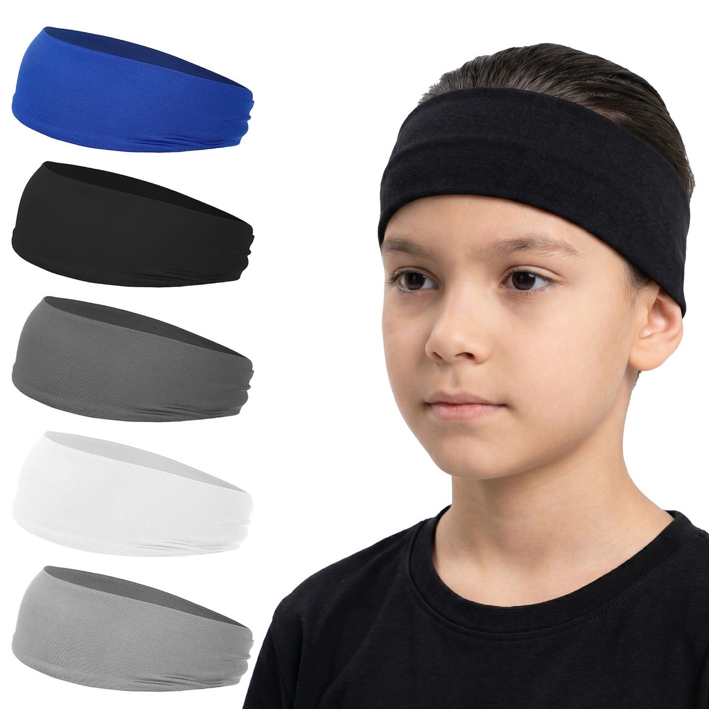 5PCS Sports Headband for Kids- Breathable Summer Running Soccer Headbands- All Season Moisture Wicking Sweatbands for Footable Soccer Baseball Running Men and Womens Hairbands
