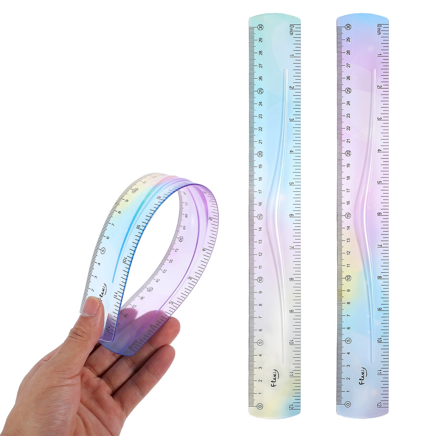 2 Pcs Flexible Ruler 12 Inch Soft Ruler Colorful Bendable Rulers Inch and Metric Rulers for Homes Offices