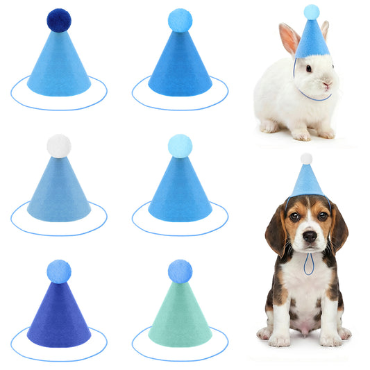 6 Pcs Stuffed Animal Party Hats Felt Blue Mini Party Hats with Pom Poms