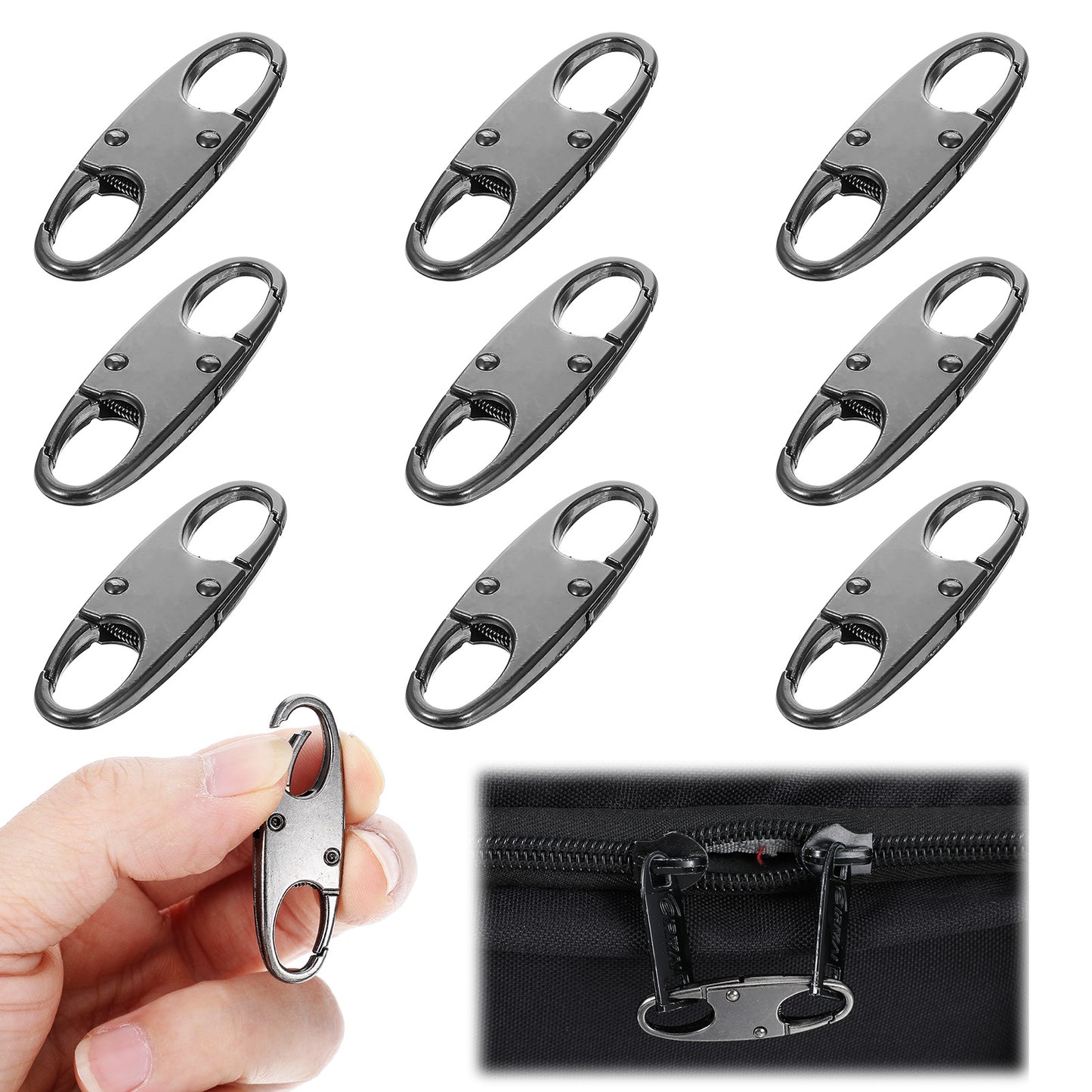 9Pcs Anti Theft Zipper Lock Clips Mini S Carabiner Clip Detachable Small Zip Puller Locks for Backpacks Camping Fishing Traveling Outdoor Sports(Dark Black)
