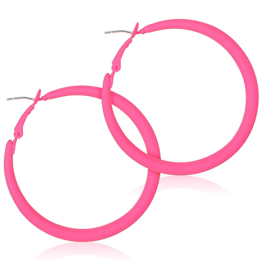 Neon Hoop Earrings for Women Big Hoops Retro 80s 90s earrings for women for Halloween Glow Party Outfits Y2k Jewelry Accessories (Hot Pink)