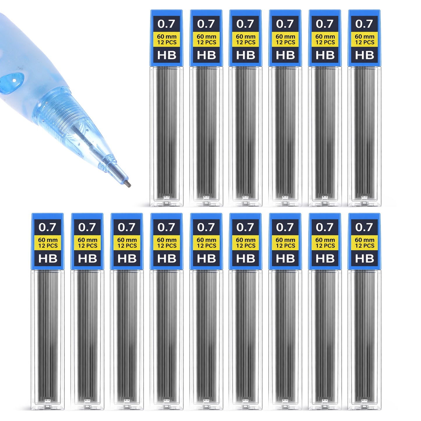 Tucnoeu 180pcs 0.7mm Lead Refills for Mechanical Pencils, Black Resin Pencil Lead, Smooth Writing, Break-Resistant, 15 Tubes of 12 Leads Each