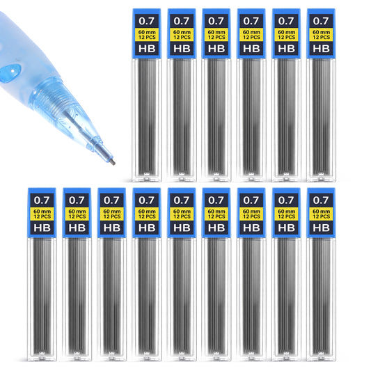 Tucnoeu 180pcs 0.7mm Lead Refills for Mechanical Pencils, Black Resin Pencil Lead, Smooth Writing, Break-Resistant, 15 Tubes of 12 Leads Each