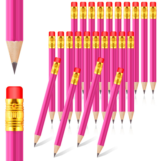 DIVINA VITAE 24 Pieces Back to School Small Pencils Half Pencils with erasers(Rose red)