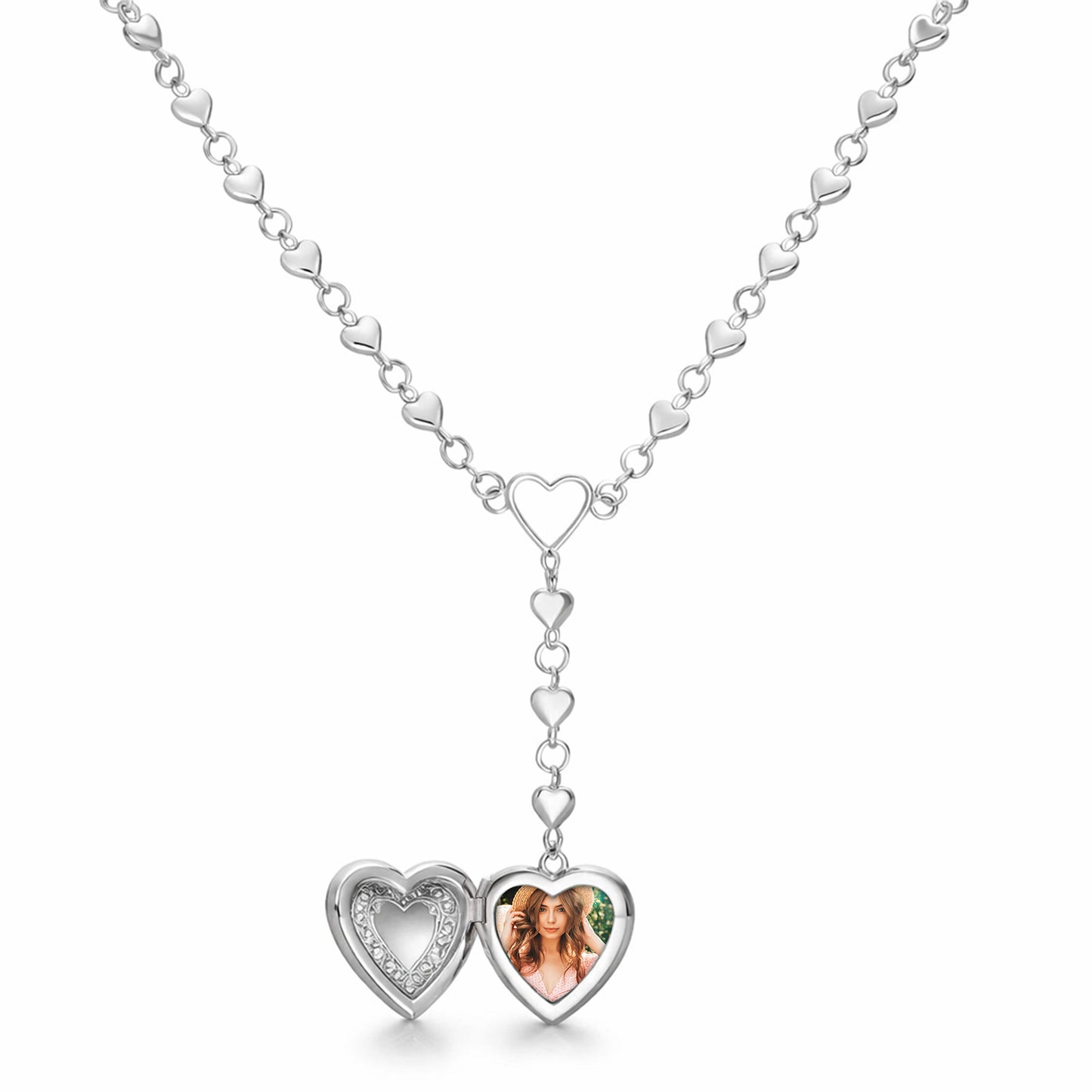 Stainless Steel Personalized Love Heart Locket Necklace, Memory Photo Holder with Metal Chain, Vintage Engraved Flower Empaistic Carved Pattern Heart Pendant Necklace for DIY Crafts and Gifts