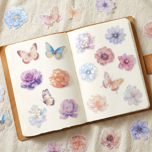 60 Pieces Waterproof Glitter Flower Stickers Sparkly Decorative Decals for Scrapbooking Journaling Planners Laptop Bottle Photo Album Art Crafts DIY Supplies (Colorful)