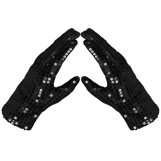 Lusofie Black Sequin Gloves Dress up Gloves Cosplay Costume Gloves for Adults MJ Halloween Costume Black Gloves for Dance or Performance Cosplay Party