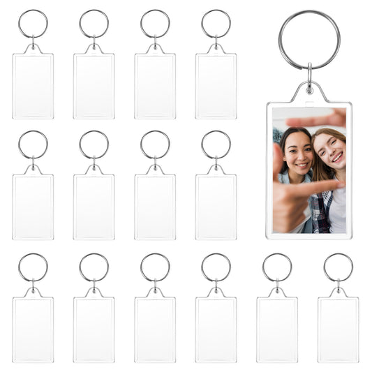 Telooco 15 Pcs Photo Keychain Bulk,5cm*3cm Transparent Acrylic Keychain Picture Holder,Clear Keychains for Pictures, Suitable for Personalized Customization, Artwork and Gifts