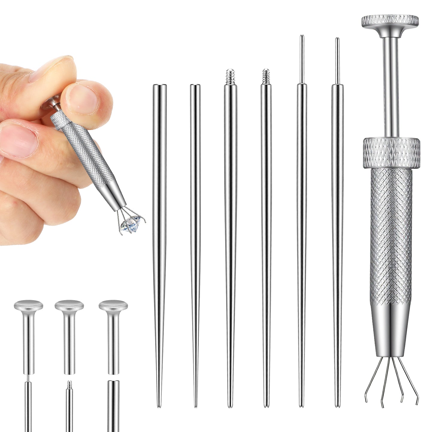 Tucnoeu Piercing Ball Grabber Tool, 7pcs Stainless Steel Piercing Taper Ball Grabber Tool for Changing Jewelry, 16G 18G Threaded and Threadless Insertion Pins for Ear/Nose/Lip/Eyebrow
