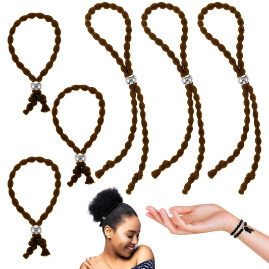 6 Pcs Adjustable Length Hair Ties for Thick Hair, Silk Soft Ponytail Holders, No-Slip Puff Cuff for Natural Hair, Loc Headband for Braided, Kinky Curly Pineapples, Dreadlock Hair Bands