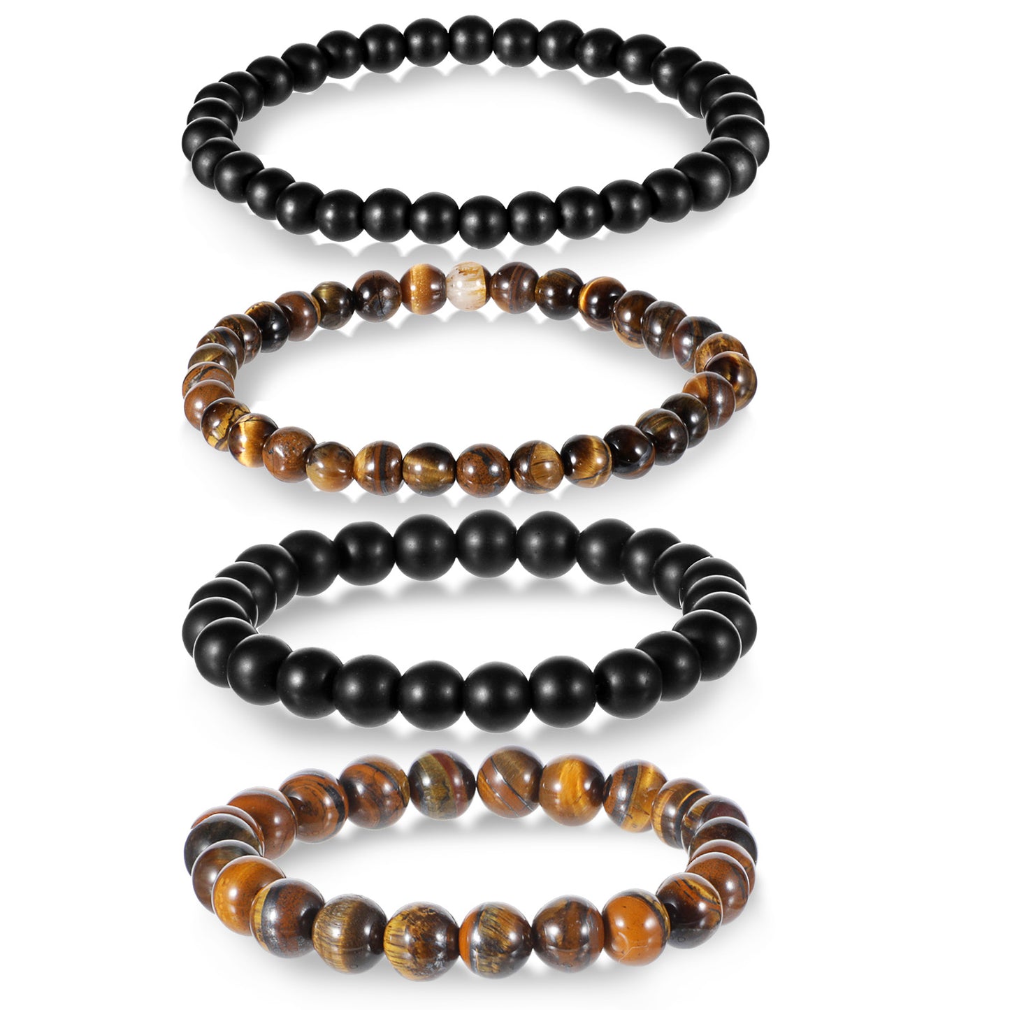 Neyauo Mens Beaded Bracelets 6 & 8mm Bead Bracelet Frosted Tiger Eye Bracelet with Elastic Rope for Men and Women