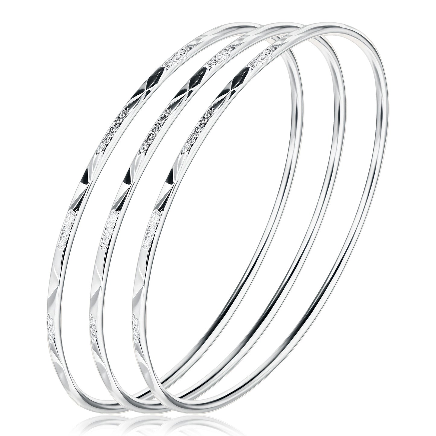 Lusofie 925 Sterling Silver Bangle Bracelet for Women, Elegant Shiny Star Cuff Bangle Bracelet for Mom, Wife on Valentine's Day, Mother's Day(Silver,2.36in)