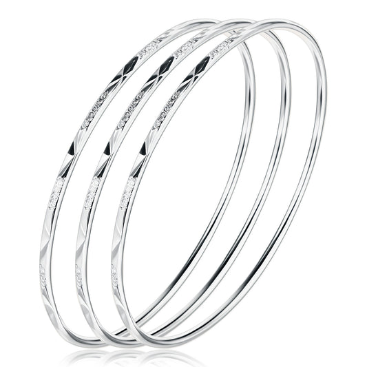 Lusofie 925 Sterling Silver Bangle Bracelet for Women, Elegant Shiny Star Cuff Bangle Bracelet for Mom, Wife on Valentine's Day, Mother's Day(Silver,2.36in)