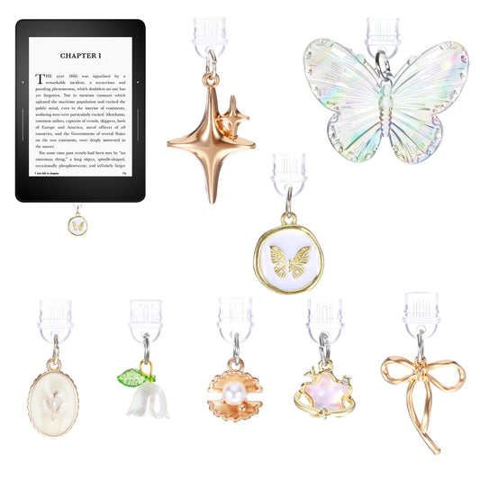 Josojoou 8 PCS Dust Plug Charm Type C, Fun Book Charms, Dust Plug Charms with Butterfly Flower Pattern for E-Readers