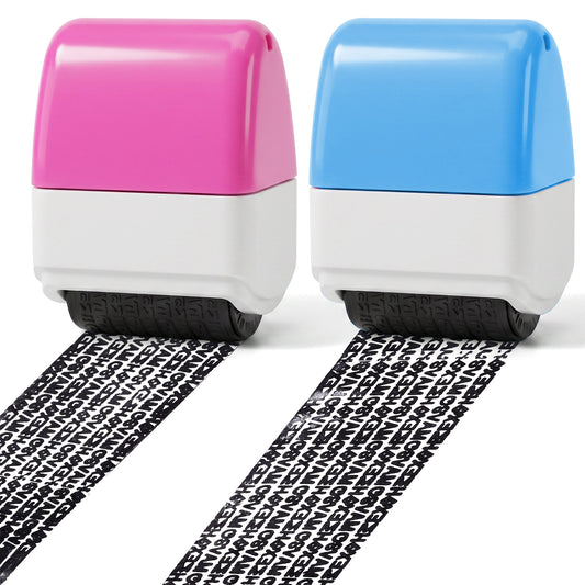 Identity Theft Protection Roller Stamp - 2Pcs Confidential Roller Stamp Practical Privacy Rollers Stamps for Mail Address ID Blackout Privacy & Security(Blue, Dark Pink)