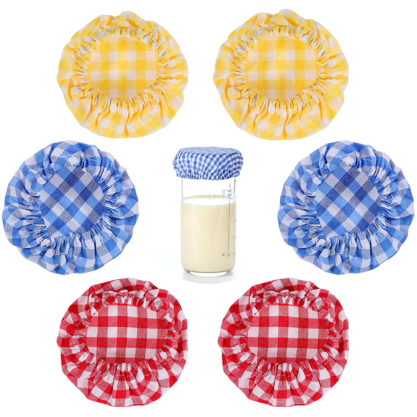 6Pcs Cloth Jar Covers, Plaid Elastic Unbleached Reusable Sourdough Starter Bowl Dough Basket Preserving Lids for 3-4 Inch Jar Mouth Baking Supplies