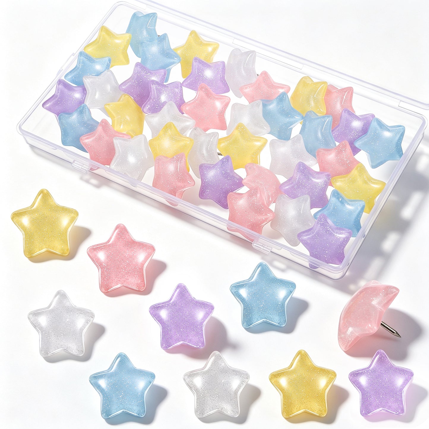 Ziuohaa 40 PCS Star Cute Push Pins‑Star Push Pins for Cork Board Photo