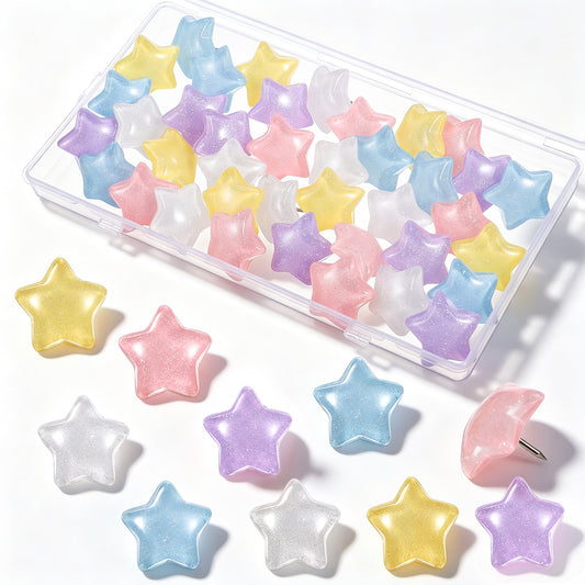 Ziuohaa 40 PCS Star Cute Push Pins‑Star Push Pins for Cork Board Photo