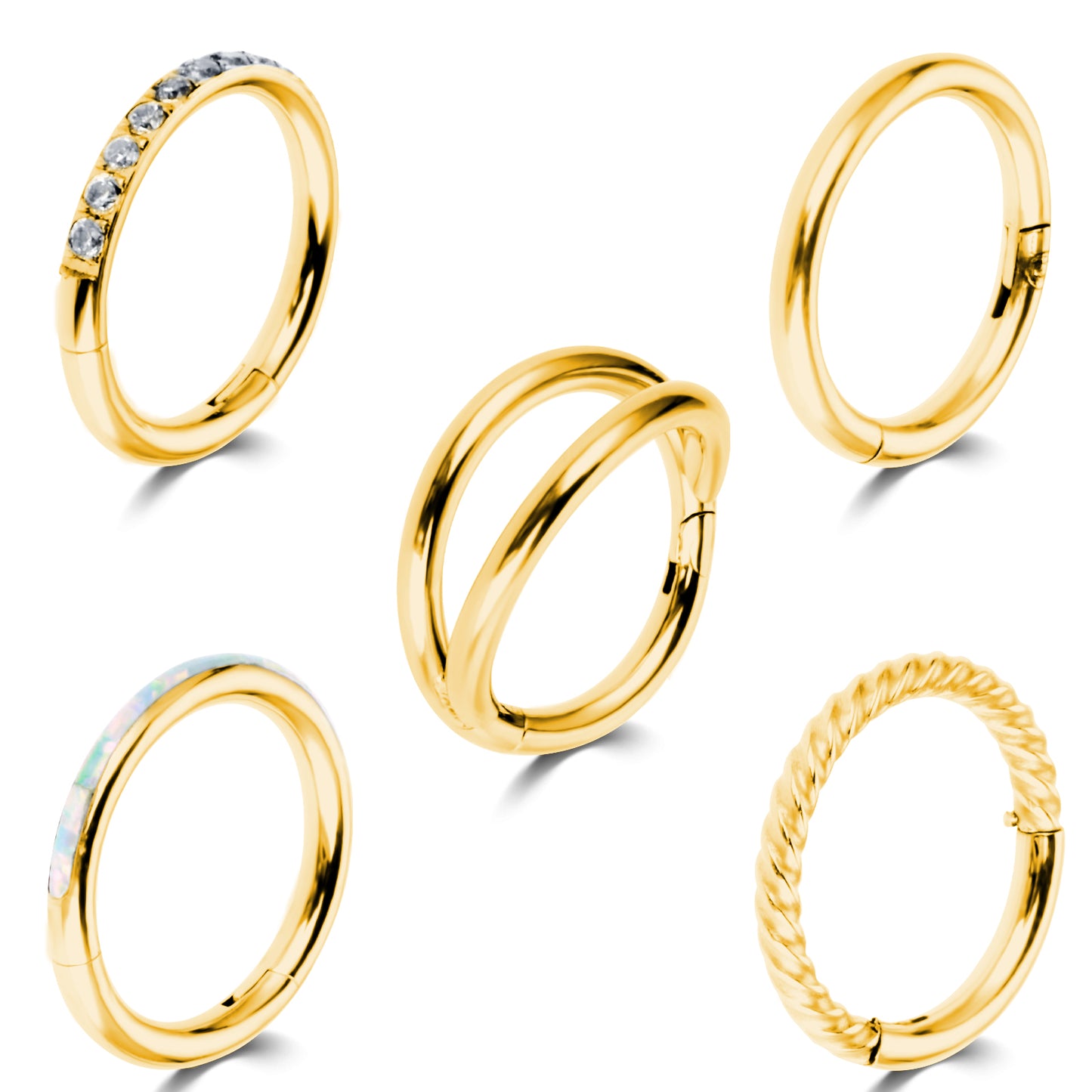 Yolev 5Pcs 18G Nose Rings Hoops Hinged Clicker Septum Ring CZ Tragus Cartilage Double Nose Ring Gold Nose Body Piercing Jewelry for Women Men(8MM)