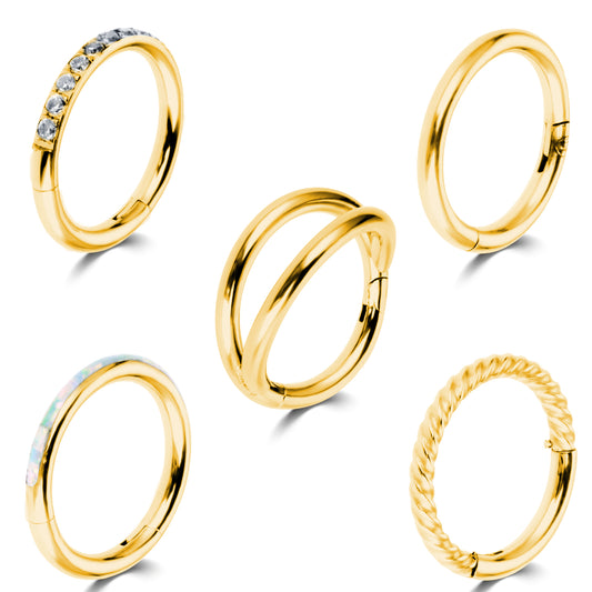 Yolev 5Pcs 18G Nose Rings Hoops Hinged Clicker Septum Ring CZ Tragus Cartilage Double Nose Ring Gold Nose Body Piercing Jewelry for Women Men(8MM)